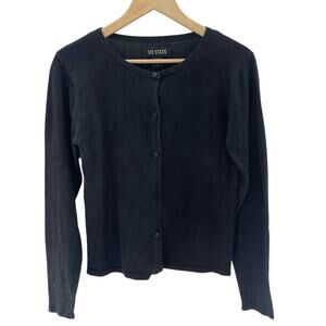 Vintage Silk Button Front Cardigan Black Metallic Sparkle Size Small Preppy Boho